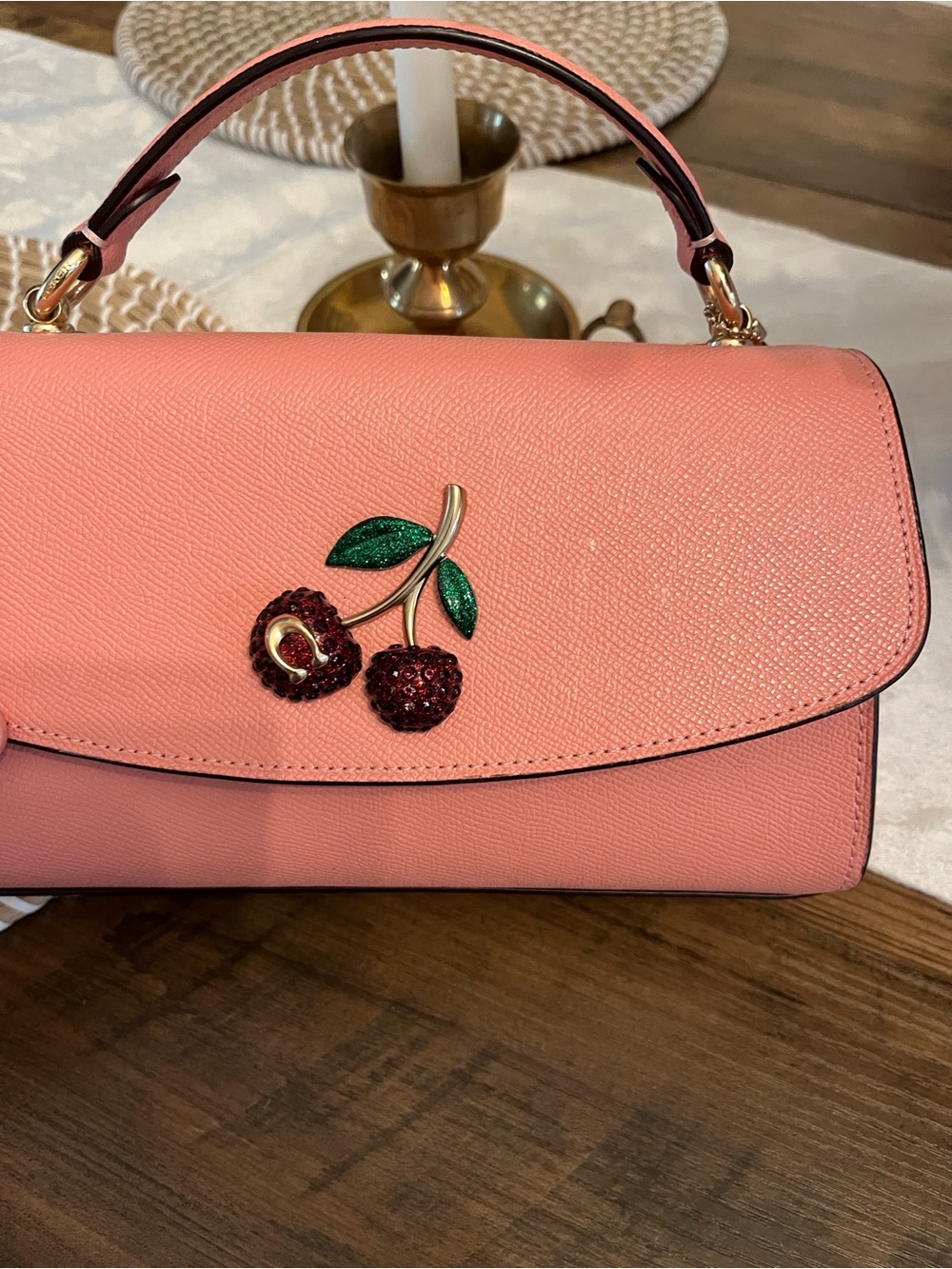 Coach Coral Pink Cherry Appliqué Top-Handle Satchel - Picture 10 of 16